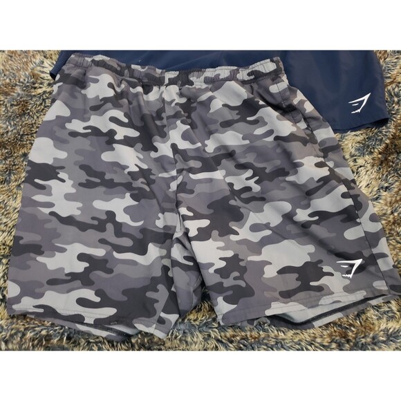 2 Gymshark Arrival Shorts Mens Size 3XL Gray Black Camo & Blue Workout Shorts - Picture 6 of 15